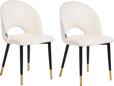 Zdjęcie produktu dla BELIANI Zestaw 2 krzeseł do jadalni jasnobeżowy welurowy tapicerowany czarne nóżki styl retro glamour