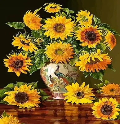Produktbild von Malen nach Zahlen: Sonnenblumen-Vase, 50x40 cm, mit Rahmen, kreatives Motiv