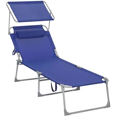 Produktbild von Famanu Liegestuhl mit Sonnendach - Verstellbare Rückenlehne - Blau