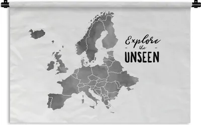Produktbild von MuchoWow® Wandteppich Wandbehang Eurocard in grauer Aquarellfarbe mit dem Zitat "Explore the unseen" - schwarz-weiß 120x80 cm Tapisserie Dekoration Wandtuch - Wanddekorationen - Wandtücher