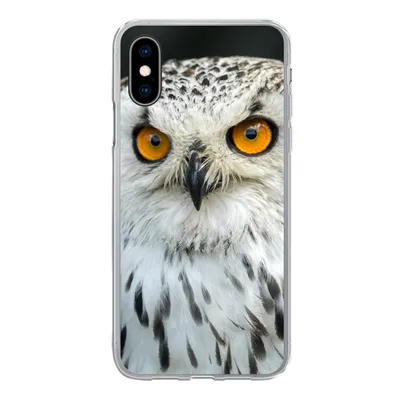 Produktbild von MuchoWow® Handyhülle Schutzhülle Hülle für iPhone X Eine braune Eule mit orangefarbenen Augen Silikon Softcase Handy Hülle - Handyhülle