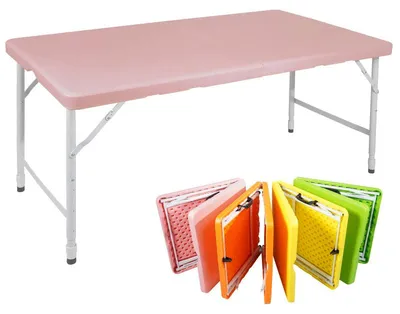 Image de Table pliante pour jardin - Table pliante portable et réglable en hauteur, avec poignée - Rose - 125 cm