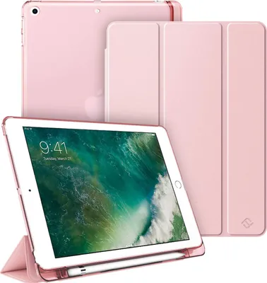 Produktbild von Fintie Hülle mit Pencil Halter für iPad 9.7" 2018/2017 - Ultradünn Superleicht Schutzhülle mit transparenter Rückseite Abdeckung Cover mit Auto Schlaf/Wach für iPad 6. / 5. Generation, Roségold