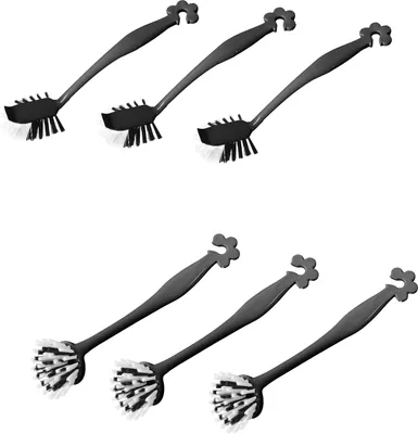 Produktbild von 6 schwarze Spülbürsten (3x rund, 3x eckig)