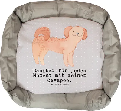 Produktbild von Mr. & Mrs. Panda Hundeliege Cavapoo Moment - Grau Pastell - Geschenk, Dankeschön, Vatertag, Valentinstag, Geburtstag, Cavoodle, Muttertag, Hund