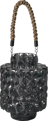 Produktbild von BELIANI Laterne aus schwarzem Metall mit Jute-Griff 35 cm Kerzenhalter Accessoires Dekoration