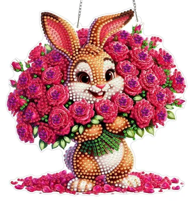Produktbild von Diamond Painting Anhänger mit Kette 20x20cm Rosen Kaninchen Doppelseitig Bastelset