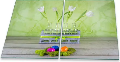 Produktbild von Herdabdeckplatte Glaskeramik 2-Teilig 2x40x52 Blumen Grün Abdeckung Spritzschutz Glas