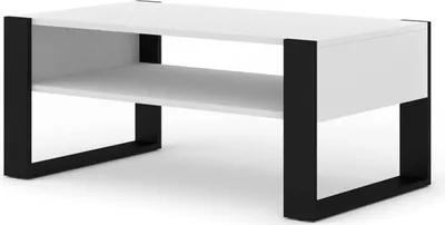 Produktbild von Kaffeetisch Couchtisch Nuka F 110x60 cm Beistelltisch Tisch mit Regal weiße Matte schwarz