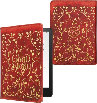Kwmobile Kindle Paperwhite Hülle – Flip Cover Mit Handschlaufe, Standfunktion & Kartenfach, Herz Brush Dunkelrot (bis 7. Gen)
