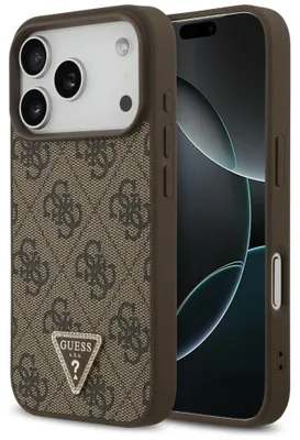 Immagine prodotto di Custodia Guess in pelle 4G, con motivo a triangoli e strass, compatibile con iPhone 18 Pro / 17 Pro, color bronzo