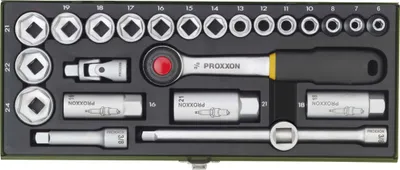 Immagine prodotto di Proxxon Steckschlüssel Satz mit Ratsche CV 24-tlg 3/8" Schlüsselweite 6-21 mm 23110