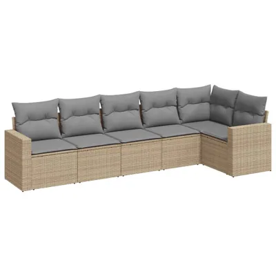 Produktbild von vidaXL 6-tlg. Garten-Sofagarnitur mit Kissen Beige Poly Rattan