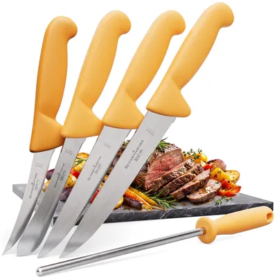 Schlachtermesser-Set 5-tlg., Solingen, Edelstahl, gelbe Griffe