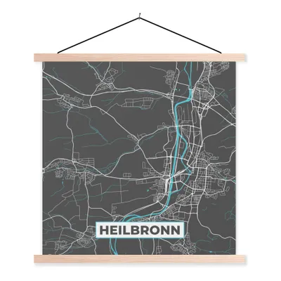 Produktbild von MuchoWow® Textilposter Deutschland - Blau - Heilbronn - Stadtplan - Karte 40x40 cm mit holzfarbenen Rahmen - Posterleiste