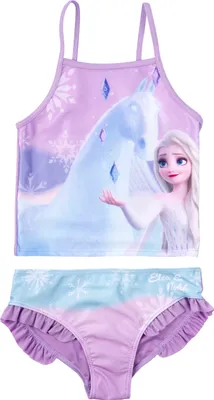 Produktbild von Disney Die Eiskönigin Tankini Badeanzug mit Rüschen für Mädchen - Elsa Frozen Kinder Zweiteiler Schwimmanzug Lila 122-128