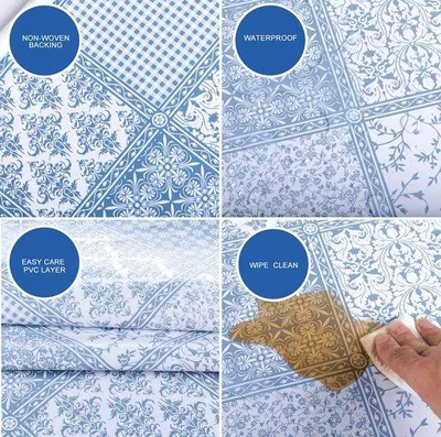 Produktbild von Ibenzoa® Rechteckige PVC-Tischdecke 140 x 200 cm – Blau/Grau, wasserabweisend, schmutz- und kratzbeständig, pflegeleicht
