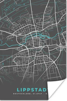 Produktbild von MuchoWow® Poster Karte - Stadtplan - Lippstadt - Deutschland - Blau 120x180 cm - Kunstposter