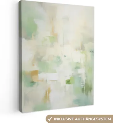 Produktbild von MuchoWow® - Leinwandbilder - Abstrakt - Kunst - Weiß - Grün - Modern, Wandbild, Wanddeko Bilder Wohnzimmer, 30x40 cm
