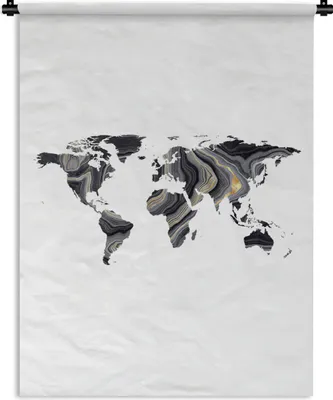 Produktbild von MuchoWow® Wandteppich Wandbehang Weltkarte - Farbe - Schwarz 150x200 cm Tapisserie Dekoration Wandtuch - Wandaufhängung - Moderner