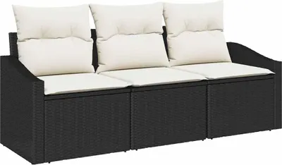 Produktbild von vidaXL Gartensofa-set 3 stk. Schwarz und Weiß Poly-Rattan