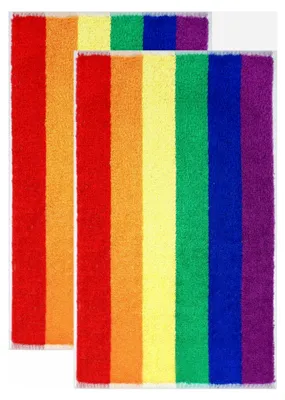 Produktbild von Gästehandtücher Set 30x50 cm, 2 Stück bunte Frotteetücher mit Regenbogenstreifen
