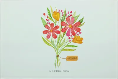 Produktbild von Mr. & Mrs. Panda Schneidplatte Glas Blumenstrauß - Weiß - Geschenk, schneidbrett, Blumen, Glasbrettchen, Schneidebrett, Glasschneidebrett, Dankeschön, Dekoration, Danke