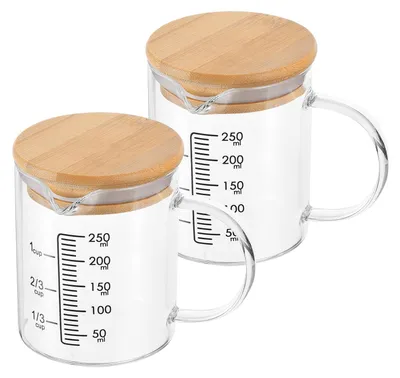 2er-Set Glas-Messbecher 250 ml, Borosilikatglas, mit Deckel
