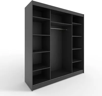 Produktbild von Easy Furniture B3 Schiebetüren Kleiderschrank 200 x 215 x 58 cm mit Spiegel - Schlafzimmermöbel, Aufbewahrung - Mehrzweckschrank - Farbe: Schwarz - 2 Schiebetüren
