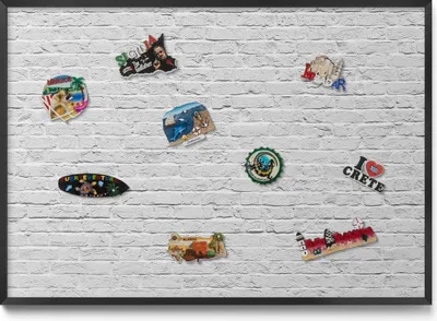 Produktbild von Magnetboard 100x70 cm – Schwarzer Rahmen – Helle Ziegelwand-Struktur – Magnetische Tafel, Magnetwand – Metall Magnetische Tafel, Kinderzimmer