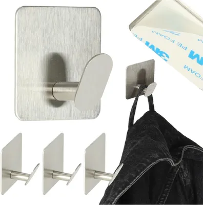 Immagine prodotto di Appendiabiti da parete autoadesivi in argento per bagno, set da 4 pezzi