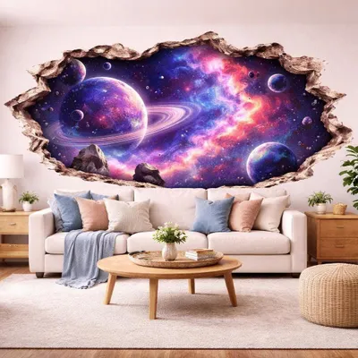 Produktbild von Decords Wandtattoo – Weltraumgalaxie mit Planetennebel und 3D-Effekt, 260 cm