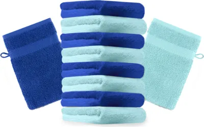 Produktbild von Betz 10 Stück Waschhandschuhe 16x21 cm PREMIUM 100% Baumwolle  Farbe: royalblau und türkis