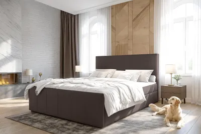 Image de AX LIVING Levente sommier tapissier avec lit 180x200 marron