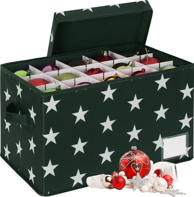 Immagine prodotto di Scatola porta palline di Natale Relaxdays, 30 palline, A x L x P: 26,5 x 42,5 x 26 cm, poliestere, cartone, scatola per palline, verde
