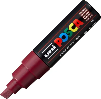 Obrázok produktu pre POSCA uni PC-8K, 1 kusov, Červená, Hrot dláta, Čierna, Červená, 8 mm, atrament s vodným základom