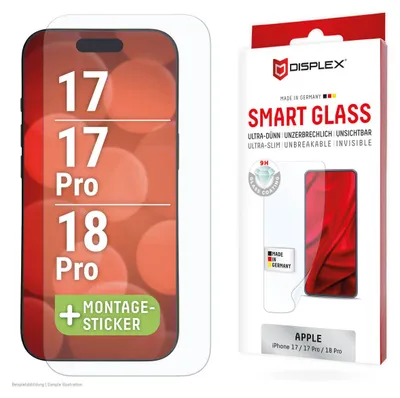 Obrázok produktu pre Displex 02309, Apple, iPhone 18 Pro/ 17 Pro/17, Suché aplikovanie, Odolné proti lámaniu, Odolný voči nečistotám, Odolné proti poškriabaniu, Priehľadná, 1 kusov