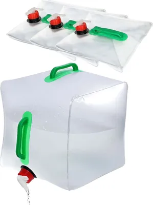 Produktbild von 4 Stück faltbarer Wasserbeutel, 20 l faltbarer und tragbarer Trinkwasserbehälter, faltbarer Wasserbeutel, wiederverwendbarer Wasserbehälter für Camping, Wandern, Picknick