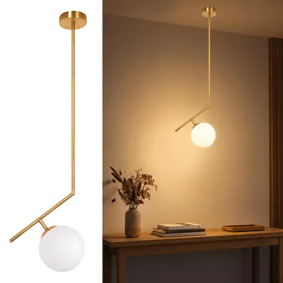 Obrázek produktu pro Závěsné svítidlo ZMH, jedno světlo, opálové sklo, zlatá barva, vhodné do jídelny, obývacího pokoje, kuchyně nebo ložnice. Moderní závěsné svítidlo s paticí G9