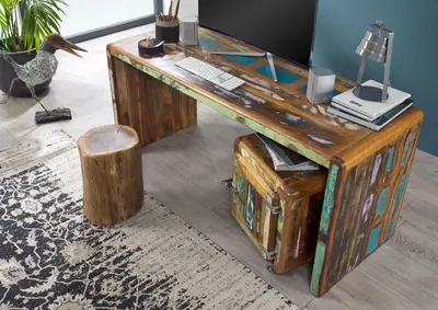 Produktbild von MASSIVMOEBEL24 Schreibtisch Altholz 170x65x76 mehrfarbig lackiert FREEZY #40