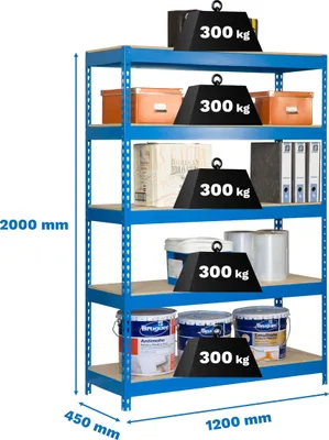 Produktbild von Metallregal ohne Parasicherungen BRICOFORTE 1204-4 SPANPLATTEN BLAU/HOLZ