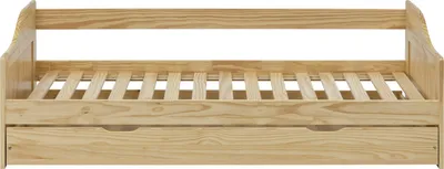 Produktbild von Möbilia Bett 90 x 200 cm | Kiefer-Holz massiv | inkl. 1 Unterbett | inkl. 2 Lattenrosten | B 208 x T 97 x H 66 cm | natur lackiert | 19020019 | Serie BETT