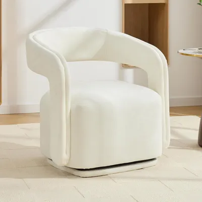 Produktbild von Weißer Chenille-Drehsessel für das Wohnzimmer, 360° drehbar, 70 x 65.5 x 74 cm