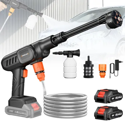 Image de Nettoyeur haute pression portable - 25 bars - Buse 6 en 1 - Batteries lithium-ion - 5 cellules - 2 batteries - Idéal pour l'automobile, le jardin et les surfaces extérieures