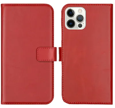Imagen del producto de Funda de Cuero Auténtico tipo Libro para Apple iPhone 12 (Pro) - Rojo