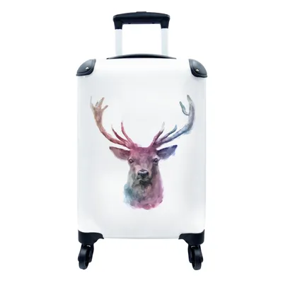 Obrázok produktu pre Kufrík Ručná batožina na kolieskach Malý cestovný kufor so 4 kolieskami Jeleň - akvarel - biely - Veľkosť kabíny < 55x40x23 cm & 55x40x20 cm - Foto