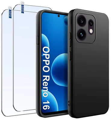 Zdjęcie produktu dla Zestaw Etui Do Oppo Reno 16 | 16 5G Matowe Czarne Silikon Slim 2 Szt Szkło