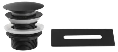 Produktbild von Aqualine SET Überlauf-Abdeckung, Wannen-Ablauf 6/4", klick-klack, Schwarz matt