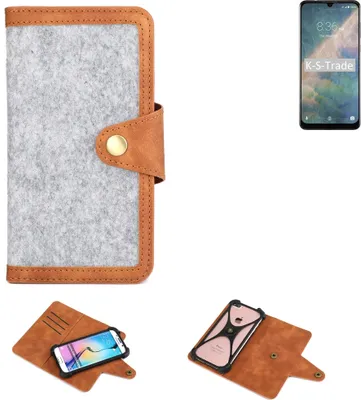 Produktbild von K-S-Trade Handyhülle kompatibel mit ZTE Blade 10 Prime Schutzhülle Filz-Hülle Kunst-Leder hellgrau braun (1x)