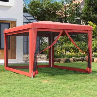 Produktbild von Eleganten-Stil Partyzelt mit 4 Mesh-Seitenwänden Rot 3x4 m HDPE DE3935210